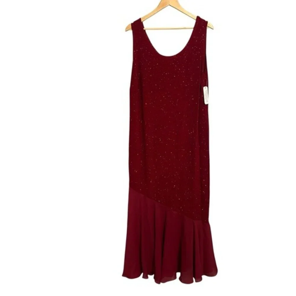 Monroe & Main 16W Glitter Dress NWT Mermaidcore Asym Hem Glam Formal Burgundy